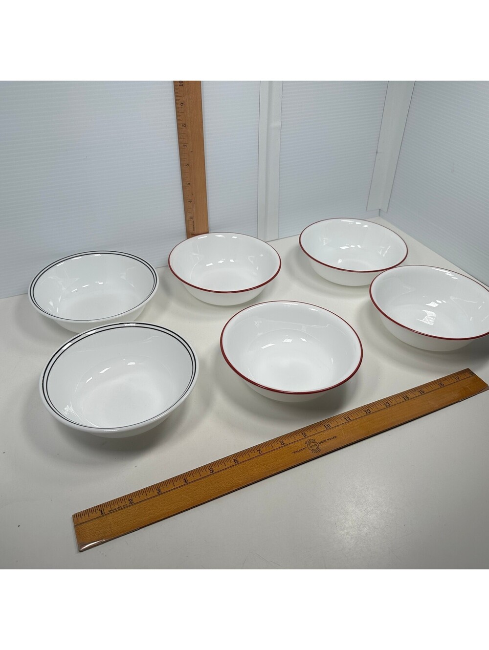 Corelle Set of 6 Cereal Bowls Red Stripe and Black Double Stripe 6 1/4" Diam
